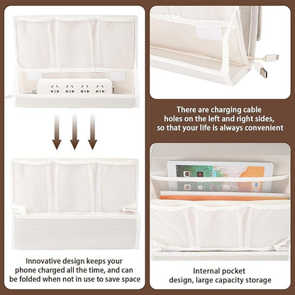 Bedside Caddy Bedside Storage Organizer Bedside Organizer with Power Strip Holder and 2 Adjustable Straps for Home Bunk Bed College Dorm Sofa (2 Pack White)