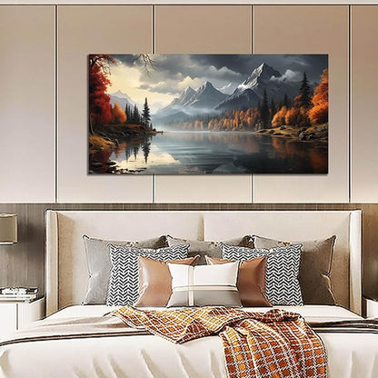 Landscape Wall Art for Living Room Bedroom Home Office Gray Wall Art Mountain Lake Pictures Modern Landscape Large Artwork Framed Canvas Prints 29x59 Inch