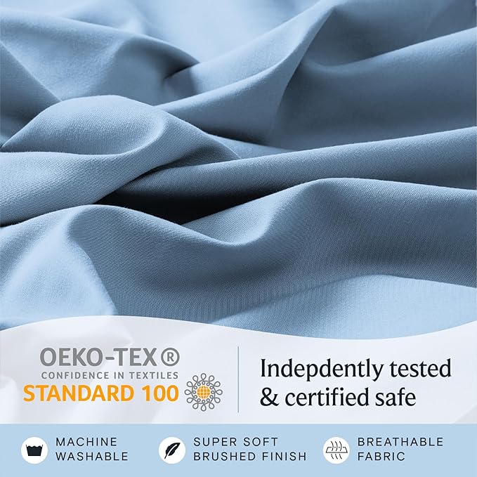 LuxClub 4 PC Full Sheet Set, Deep Pockets Wrinkle Free Cooling Bed Sheets Hotel Bedding for Women, Men, Kids & Teens, Includes 1 Fitted Sheet, 1 Flat Sheet and 2 Pillowcases-Soft Sky