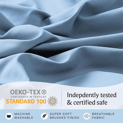 LuxClub 4 PC Full Sheet Set, Deep Pockets Wrinkle Free Cooling Bed Sheets Hotel Bedding for Women, Men, Kids & Teens, Includes 1 Fitted Sheet, 1 Flat Sheet and 2 Pillowcases-Soft Sky