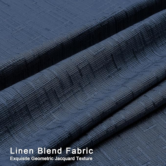 Jacquard Linen Curtains 108 inch Length 2 Panels Thick Faux Linen Blended Window Drapes Burlap Textured Curtains with Grommet for Living Room Bedroom Farmhouse (52x108 Navy) Natural