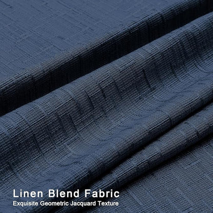 Jacquard Linen Curtains 108 inch Length 2 Panels Thick Faux Linen Blended Window Drapes Burlap Textured Curtains with Grommet for Living Room Bedroom Farmhouse (52x108 Navy) Natural