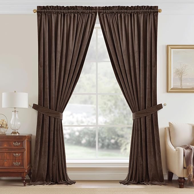 StangH Reddish Brown Curtains 84 inch Long for Bedroom, Soft Velvet Window Treatment Room Darkening Thick Decorative Drapes for Living Dining Room, W52 x L84, 2 Panels