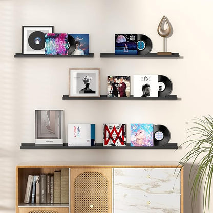 Fun Memories Picture Ledge Shelf, 36 Inch Floating Shelves Set of 2, Nursery Book Shelves for Toys Storage, Kids Bookshelf Wall Mounted for Wall Decor Books Photo Frames, Black