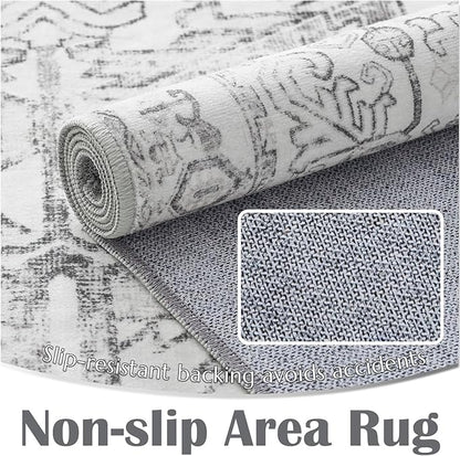 jinchan Lima Kitchen Runner Rug 3x8-2pcs, Bohemian Hallway Washable Rug Floral Non Slip with Rubber Backing Vintage Carpet Runner for Bedroom Bathroom Laundry Room Living Room Decor Grey