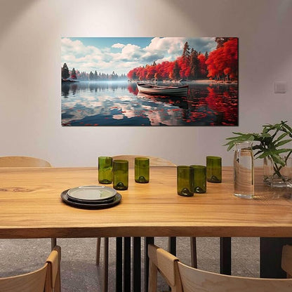Large Wall Art for Living Room Bedroom Office Red Forest Wall Art Lake Landscape Pictures Modern Artwork Framed Canvas Prints 24x48 Inch