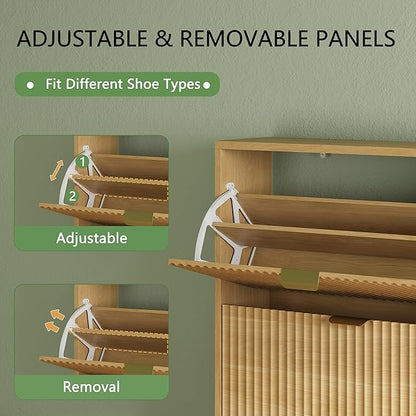 Shoe Cabinet with 3 Flip Drawers, 54" Tall Narrow Fluted Shoe Storage Organizer for Entryway, Hidden Slim Wooden Shoe Rack Cabinet for Front Door Entrance, Hallway, Living Room, Natural Oak