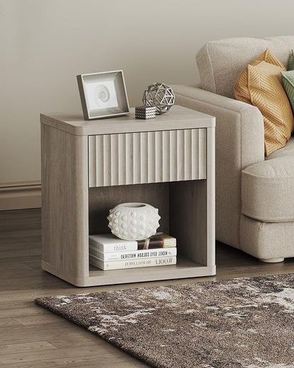 SICOTAS Night Stand Set of 2 Nightstands with Drawer Storage Fluted Bed Side Table End Table Large Modern Wide Bedside Stand Mid Century Night Stands for Bedroom Living Room Sofa Office, White Alder