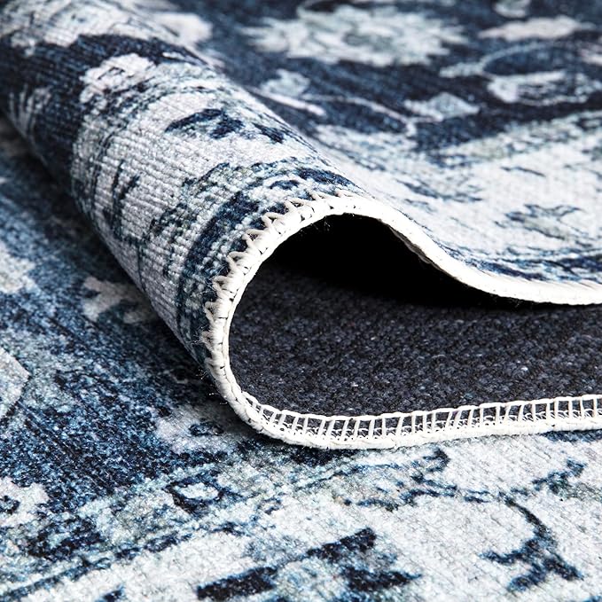 Bloom Rugs Washable Non-Slip 3' x 5' Rug - Dark Blue Traditional Bordered Area Rug for Living Room, Bedroom, Dining Room, and Kitchen - Exact Size: 3' x 5'