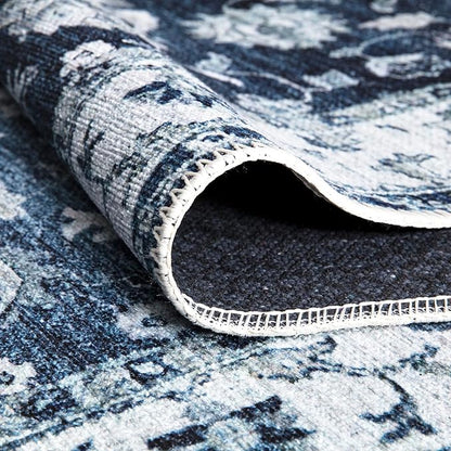 Bloom Rugs Washable Non-Slip 6' x 9' Rug - Dark Blue Traditional Bordered Area Rug for Living Room, Bedroom, Dining Room, and Kitchen - Exact Size: 6' x 9'