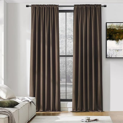 DONREN Patio Blackout Curtain Shades - Home Decoration Thermal Insulated Grommet Blackout Draperies/Drapes for Kitchen (2 Panels, 60 inches x 96 inches, Brown)