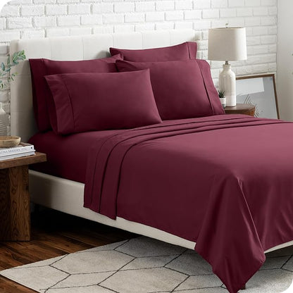 Bare Home Hotel Luxury Queen Sheet Set, Extra Soft - 6 Piece Set - Deep Pockets - Easy Fit - Cooling & Breathable - Wrinkle, Fade, Stain Resistant - Includes 4 Pillowcases (Queen, Burgundy)