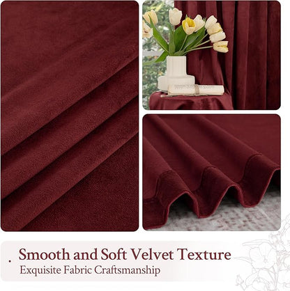 LAMIT Burgundy Red Velvet Curtains 72 Inch for Living Room, Vintage Thermal Insulated Panels Christmas Decor Room Darkening Back Tab and Rod Pocket Drapes for Bedroom/Theater, 2 Panels, 52 x 72 Inch