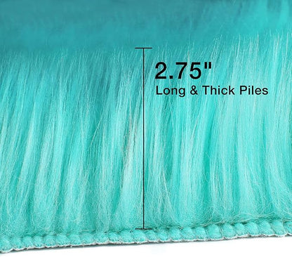 duduta Turquoise Blue Faux Sheepskin Round Rug 4x4 ft, Fluffy Shag Fur Bedroom Nursery Kids Playroom Rug Dorm Decor Non Slip Washable
