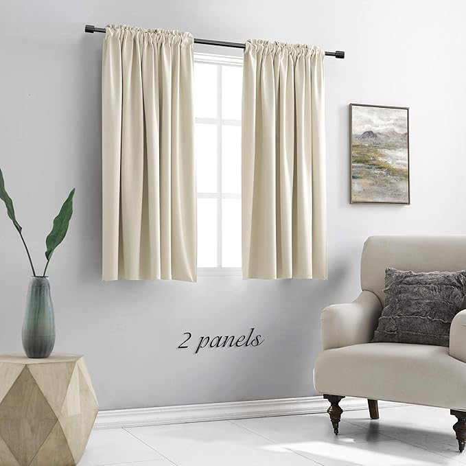 DONREN Cream Beige Room Darkening Curtain Panels for Bedroom - Thermal Insulated Rod Pocket Drapes for Living Room (W 42 x L 45 Inch,2 Panels)