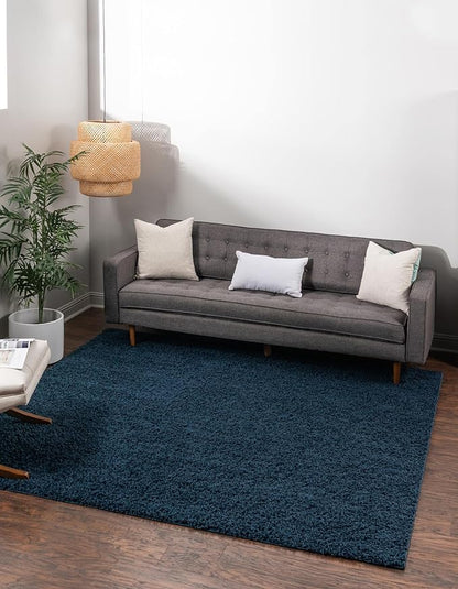 Unique Loom Solid Shag Collection Area Rug (5' 1" Square, Sapphire Blue/ Navy Blue)