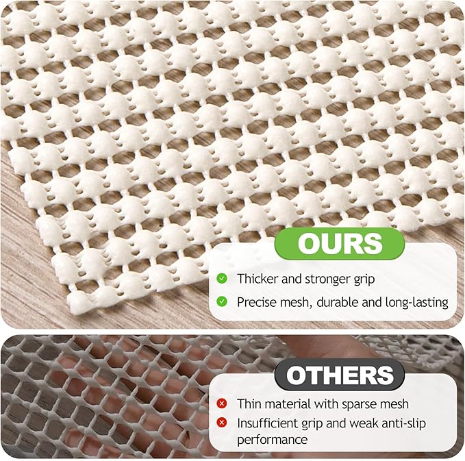 Songrey Non-Slip Rug Pad 2x4 FT, Extra Thick Carpet Pads for Hard Surfaces, Prevents Sliding and Secures Rugs, Provides Floor Protection with Comfort Cushioning