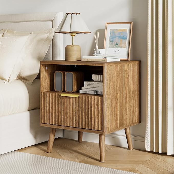 LYNSOM Fluted Dresser and Nightstand Sets 3 Piece, 5-Drawers Dresser and 1-Drawer Nightstands Set of 2, Wood Bedroom Furniture Set for Home, Bedroom, Hallway, Walnut