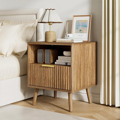 LYNSOM Fluted Dresser and Nightstand Sets 3 Piece, 8-Drawers Dresser and 1-Drawer Nightstands Set of 2, Wood Bedroom Furniture Set for Home, Bedroom, Hallway, Walnut