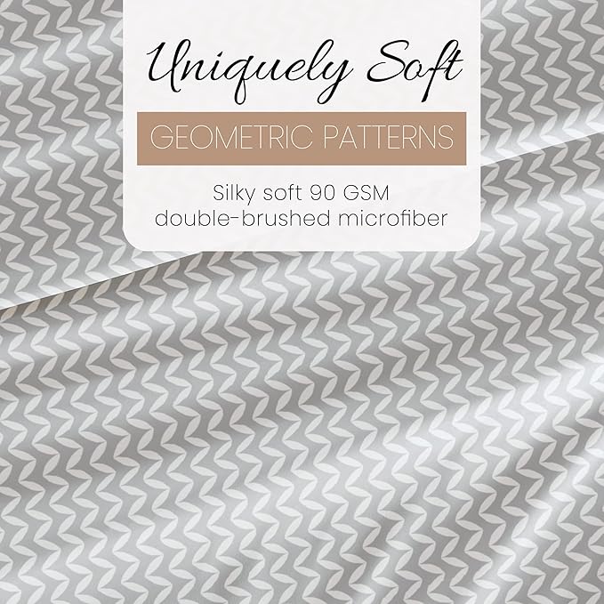 Linen Market Double-Brushed Patterned Microfiber Full Sheet Set 4 Piece – Oeko-TEX Certified Ultra Soft & Wrinkle-Free - 16" Deep Pocket Sheets - Easy Care Full Size - Puffed Chevron Light Gray