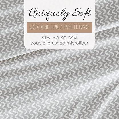 Linen Market Double-Brushed Patterned Microfiber Full Sheet Set 4 Piece – Oeko-TEX Certified Ultra Soft & Wrinkle-Free - 16" Deep Pocket Sheets - Easy Care Full Size - Puffed Chevron Light Gray