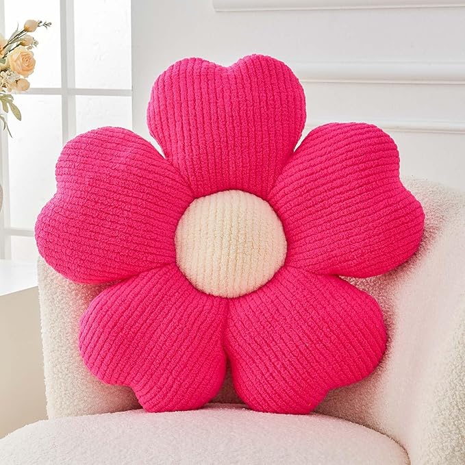 Kcvvcr Flower Throw Pillow, Cute Flower Shaped Pillow Decorative Throw Pillow for Bed Couch, Soft Daisy Pillows Floor Seating Cushion Cushions (19.6 Inch Hot Pink)