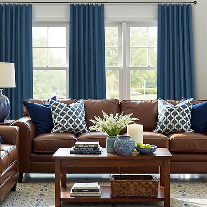 Navy Blue Short Blackout Curtains 54 Inch Length 2 Panels for Bedroom Men Room Decor Darkening Linen Textured Insulated Curtains for Living Room Bathroom Window Dark Navy Midnight Blue Wide 52x54 Long
