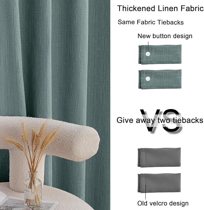 Jacquard Linen Curtains 96 inch Length 2 Panels Thick Faux Linen Blended Window Drapes Burlap Textured Curtains with Grommet for Living Room Bedroom Farmhouse (52x96 Lake Blue) Natural