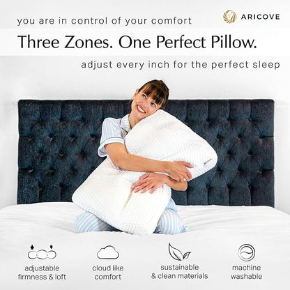 Aricove Bed Pillow for Sleeping, Side Sleeper Pillow for Adults, Queen Size, Adjustable Firm Memory Foam & Soft Microfiber Fill, Neck and Shoulder Support