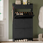 Shoe Storage Cabinet for Entryway, Farmhouse Narrow Shoe Cabinet with 3 Flip Drawers & 2 Top Drawers, Adjustable Shelves & Hooks, Freestanding Hidden Rack Organizer for Hallway, Foyer