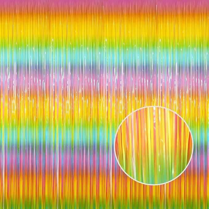 GOER 3.2 ft x 8.2 ft Metallic Tinsel Foil Fringe Curtains Party Photo Backdrop Party Streamers for Birthday,Graduation,New Year Eve Decorations Wedding Decor(1 Pack,Candy Macaroon Multicolor)
