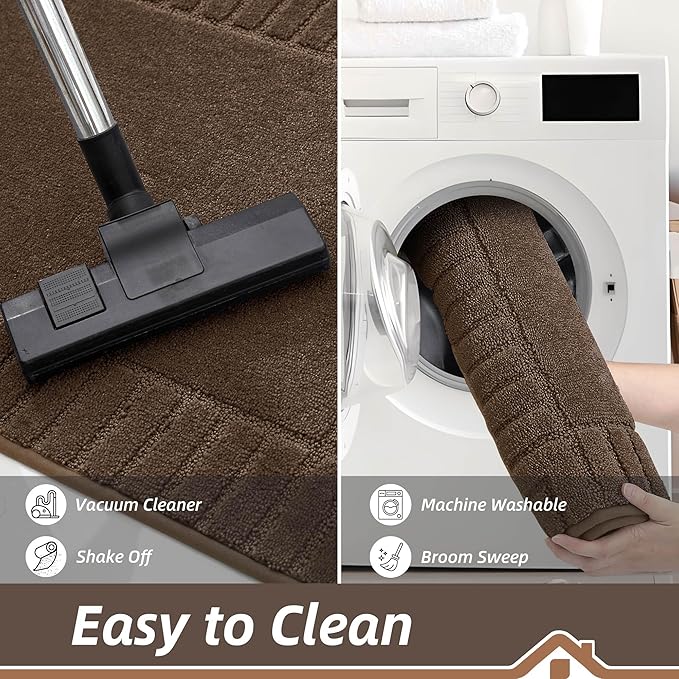 BEQHAUSE Door-Mat-Non-Slip Dirt Trapper Door Mats Low-Profile Front Door Mat Absorbent Floor Mats for Entryway Washable Mud Resistant Home Entrance Doormat, Brown, 24"x60"