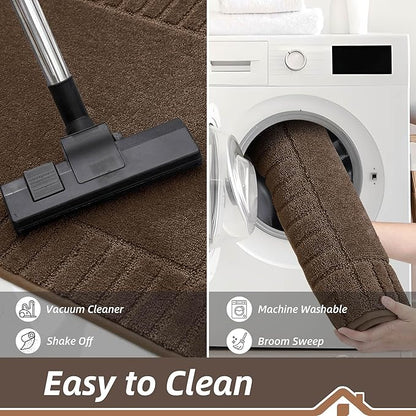 BEQHAUSE Door-Mat-Non-Slip Dirt Trapper Door Mats Low-Profile Front Door Mat Absorbent Floor Mats for Entryway Washable Mud Resistant Home Entrance Doormat,Brown,24"x36"