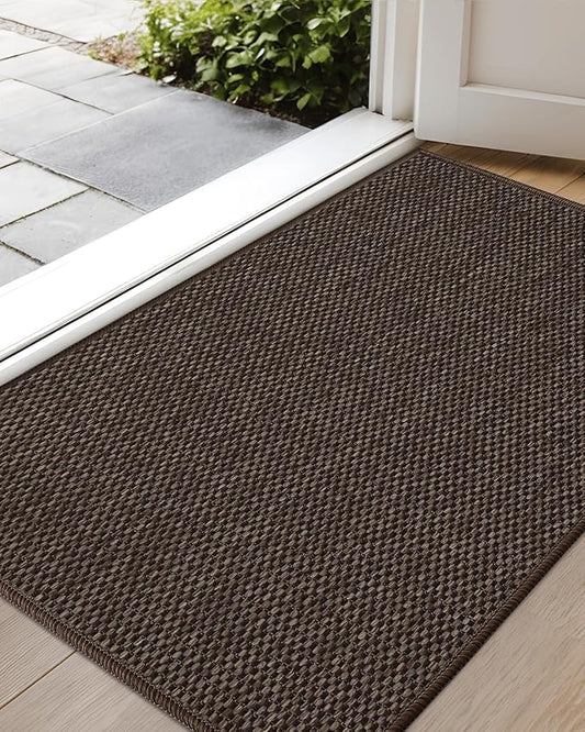 Color&Geometry Ultra-Thin Indoor Door Mat, 32"x48" Low-Profile Non-Slip Entryway Rug with Modern Geometric Texture, Washable Doormat for Indoor Entrance, Front Door, Brown (Rolled-up NO Creases)