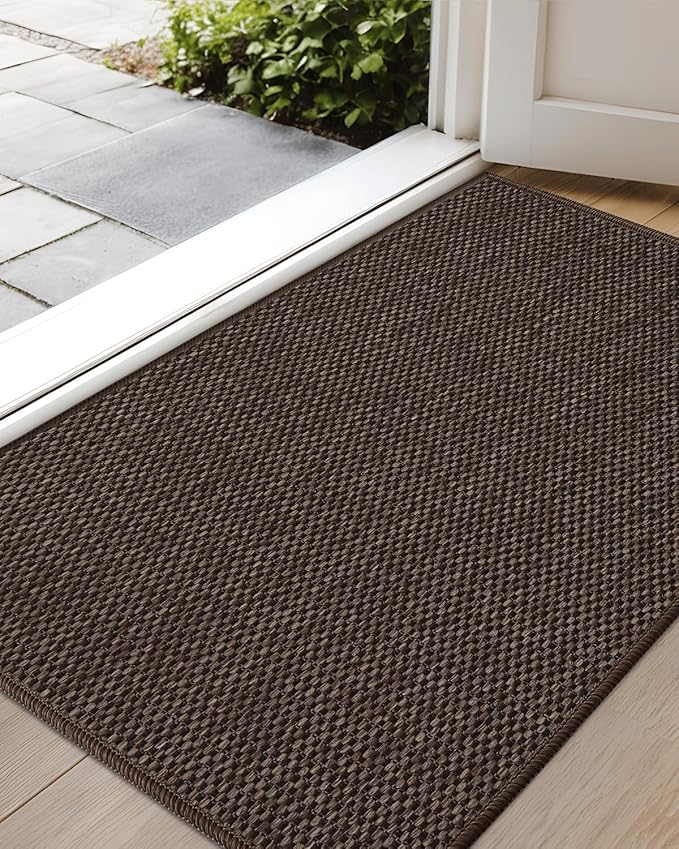 Color&Geometry Ultra-Thin Indoor Door Mat, 24"x36" Low-Profile Non-Slip Entryway Rug with Modern Geometric Texture, Washable Doormat for Indoor Entrance, Front Door, Brown (Rolled-up NO Creases)