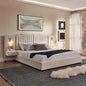 King Size Bed Frame with Storage, Luxury King Platform Bed Frame with Headboard, Velvet Fabric Upholstered Bedframe with LED Lights, Solid Frame & Bedside Table, No Box Spring Needed, Beige
