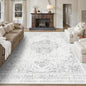 8x10 Vintage Washable Area Rugs Boho Medallion Large Distressed Retro Accent Carpet Floral Non-Slip Soft Low Pile Indoor Throw Rug for Living Room Bedroom Dining Room Office Kitchen, Gray
