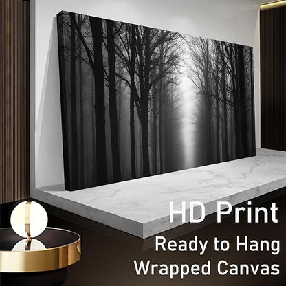 Trogonup Misty Forest Canvas Wall Art Black and Grey Tree Landscape Canvas Print Large Artwork for Living Room Bedroom Office Dining Room 29"x58"