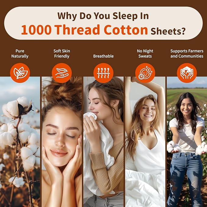 LBRO2M 1000 Thread Count 100% Egyptian Cotton Sheets Set Twin XL, 3 Piece Sets Bed Sheet Deep Pocket Sheet Set 16" Soft Comfortable All Season (Twin XL, White)