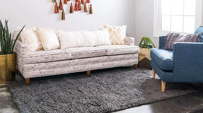 Unique Loom Solid Shag Collection Area Rug (6' 1" x 9' Rectangle, Graphite Gray)