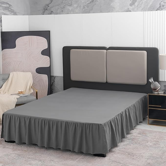 Grey Bed Skirt Full Size Ruffled Bed Skirt with Split Corners, 16 Inch Drop Dust Ruffle Bed Skirts with Platform, Grey