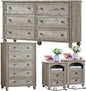 Farmhouse Dressers & Night Stand Set of 4, Wood 54" Wide Dresser & 45" Tall Chest of Drawers, 18" with Charging Station Nightstand Set of 2, Bedroom Furniture Dresser Set for Home Living Room Hallway