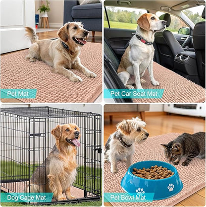OLANLY Dog Door Mat for Muddy Paws 70x24, Absorbs Moisture and Dirt, Absorbent Non-Slip Washable Doormat, Quick Dry Chenille Mud Mat for Dogs, Entry Indoor Entryway Carpet for Inside Floor, Peach