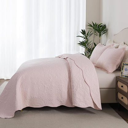 HoneiLife King Size Quilt Sets - 3 Piece Microfiber Quilt Set Lightweight Bedspreads Reversible Coverlets Rustic Bed Cover King Quilt Bedding Set All Season Quilts-Light Pink