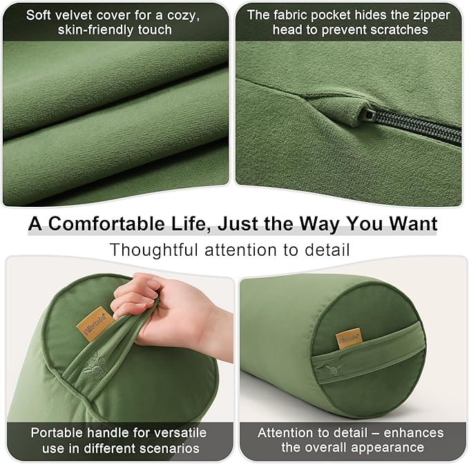 Bolster Pillow for Bed – Long Round Body Pillow for Adults, Cuddle Pillow for Sleeping, Full-Length Support,39.37 x 7.87 Inches,Olive Green