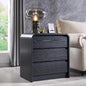 25" Tall Modern Nightstand with Charging Station, 23.6'' Wide Wood Bedside Table w/3 Storage Drawers, Small Dresser w/Curved Profile Design, End Table for Bedroom, Black
