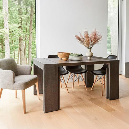 Transformer Table - Solid Wood Extendable Dining Table, Seats 2-12, Extendable Dining Room Table, Space-Saving Furniture, Expandable Dining Furniture (Dark Grey, Table Only)