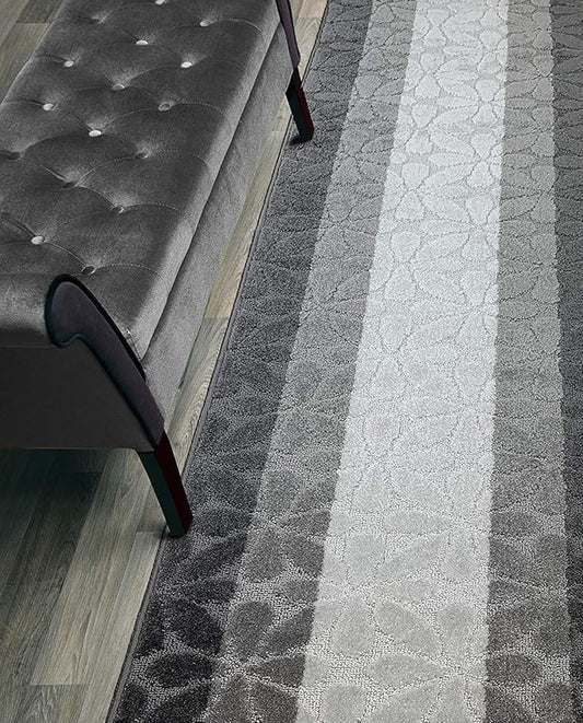 Custom Length Hallway Runner Rug,Slip Resistant,Flower Grey, 26 Inch X 6 feet, Sold and Priced Per Foot