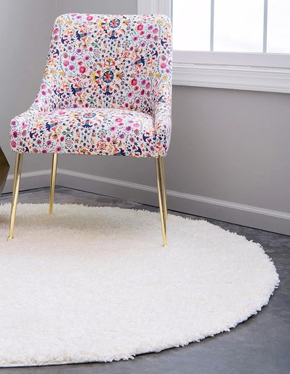 Unique Loom Solid Shag Collection Area Rug (5' 3" Round, Snow White)