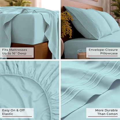 Mellanni Twin Sheet Set - 4-Piece Iconic Collection Bedding, (Including 2 Pillowcases), 16-Inch Deep Pocket, Easy Care, Extra Soft, Cooling Sheets, Brushed Microfiber - Aqua